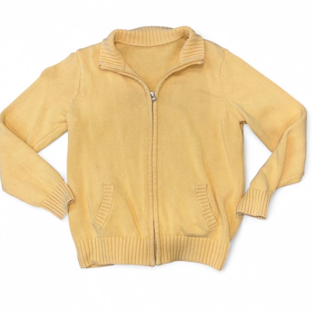 Yellow Knit Zip-Up Sweater